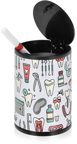 Zahnarzt-Symbole, dekorative Aschenbecher für Zigaretten mit Deckel, Edelstahl, tragbares Autozubehör, abgedeckter Aschenbecher für Auto, Camping, Küche