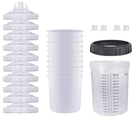 Genérico Vasos para Pintura, Vasos para Mezclar Pintura - 10 Vasos portátiles para Mezclar Pintura para pulverización de Coches | Vasos medidores de Pintura con Tapas y Tapones, revestimientos para