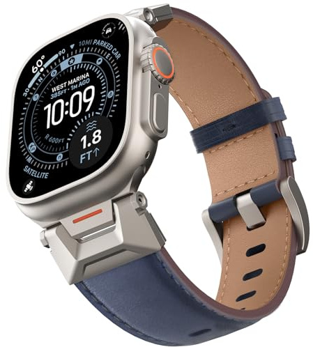 Bouixel Genuine Leather Strap Compatible for Apple Watch Ultra 3 Straps 49mm 46mm 45mm 44mm 42mm,Men Rugged Band with Metal Connector for iWatch Ultra Series 11 10 9 8 7 6 5 4 3 2 1 SE