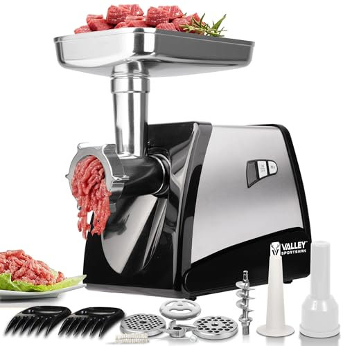 Valley Sportsman Electric Meat Grinder - ETL Approved Meat Grinder, 3/4 HP, Meat Grinders Machine with Stainless Steel Blade, 3 Grinding Plates, 2 Meat Claw, Sausage Stuffer Tube for Home Kitchen Use