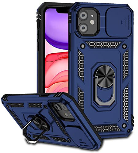 Case for iPhone 12 Mini 5.4, Rugged Shockproof Cover with 360° Rotatable Magnetic Kickstand and Slide Camera Lens Cover Case for iPhone 12 Mini 5.4-Blue