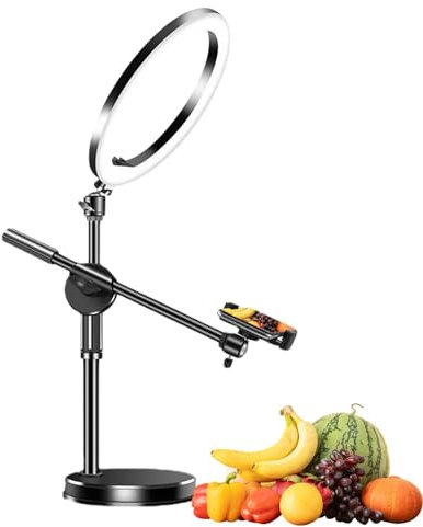 Smileshiney LED Ring Light Phone Holder,Articulating Arm With Selfie Ring Light And Phone Holder | Articulating Arm Overhead Camera Mount For Still Life Photography, Live Streaming