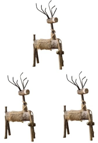 STOBAZA 3stücke Vintage Weihnachtsdekor Handgemachtes Holzdekor Mit Hirsch Für Schreibtisch Für Zuhause Büro Und Hotel Festliche Heimdekoration