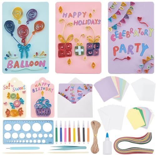WEBEEDY 36 Set Grußkarten Quilling Kit Für Erwachsene Anfänger DIY Feier Thema Grußkarten Bastelset Mit Anleitung Werkzeuge Speicherbox Paper Quilling Kit Für Geburtstag Dankeschön