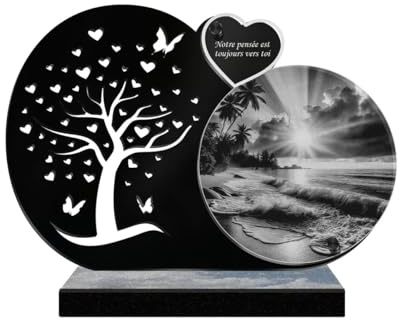 ETERNEL - Targa Funeraria Personalizzata Albero con Farfalle - Spiaggia, Mare, Paesaggio, Oceano - Testo personalizzabile, targa funeraria incisa al laser per omaggio, targa cimiteriale, mortuaria