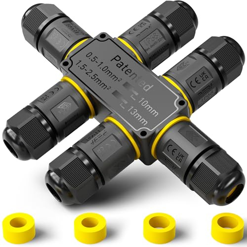 PEBA Kabelverbinder Wasserdicht 3 polig, 6-Wege IP68 Wasserdichte Kabelverbinder 4-12 mm Kabeldurchmesser, Verteilerdose außen, Verbindungsklemme mit Hebel für Outdoor, Abzweigdose Schwarz