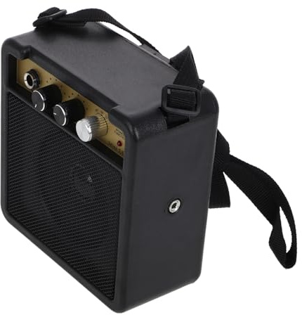 Electric Guitar Amp 5w Mini Amplifier Portable Black | Compact Practice Unit, Plastic and Metal Build, Audio Cable Adapter Included, without Battery