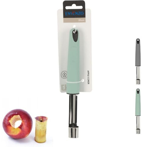 Envenzo Apple Corer Stainless Steel with Comfortable Touch Handle Fruit Core Remover Easy to Use Kitchen Corer FruitCorers Remover for Soft Fruits and Vegetables (Green)