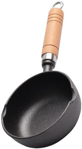 Cabilock Sartén Pequeña de Hierro Fundido para Cocina Olla Pequeña con Mango de Madera para Aceite y Salsa