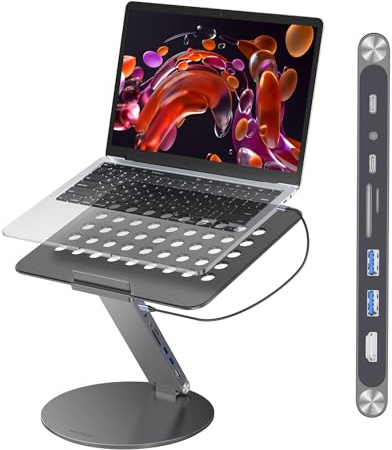 KU XIU Regolabile Supporto Laptop con Docking Station 8-in-1 Alluminio
