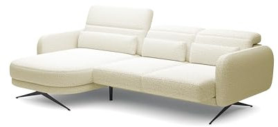 DomoHome BARILLO Ecksofa mit Verstellbarer Rückenlehne, Tiefe Sitzfläche, Verstellbare Rückenlehne, Stahlfüße, Elegante Armlehnen, Drei Rückenkissen, Freistehend, 261x170x97 cm Linke Seite Platin