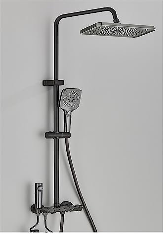 Pannello doccia, Set doccia digitale for pianoforte nero, rubinetti da bagno in ottone intelligenti, doccia a pioggia con rubinetto a cascata calda e fredda(Silver Grey B)