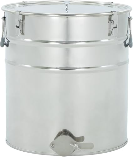LYSON Abfüllbehälter 50l (ca. 70 kg) für Honig Abfülleimer mit rostfreiem Quetschhahn Edelstahl 6/4 Absetzbehälter zum Honigaufbewaren Abfüllkübel mit Deckel, Griffen, Halterungen und Dichtung