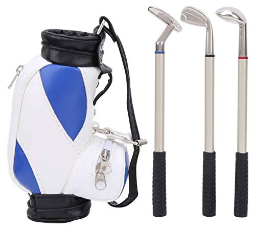 HERCHR Desktop Golf Bag, Desk Decoration Mini Golf Pen Holder with 3 Ballpoint Pens and Bag Home Office Decor Gadgets for Golfer Friends Fans (Blue)