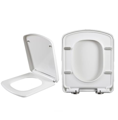 Abattant de Toilette carré Blanc avec Couvercle à dégagement Rapide, Fermeture Lente, Nettoyage Facile, 35,5 x 43 cm