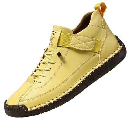 Bekväma ortopediska sneakers, lätta och andningsbara handgjorda läderskor för kvinnor, modernt mode dra-på loafer, gUL, 9.5 UK Wide