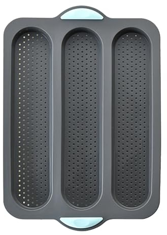 Teglia per pane in silicone - Stampo ovale a 3 scomparti, francese antiaderente, cottura del pane | Forma per sandwich, per microonde, lavastoviglie, congelatore, sicuro, resistente al calore
