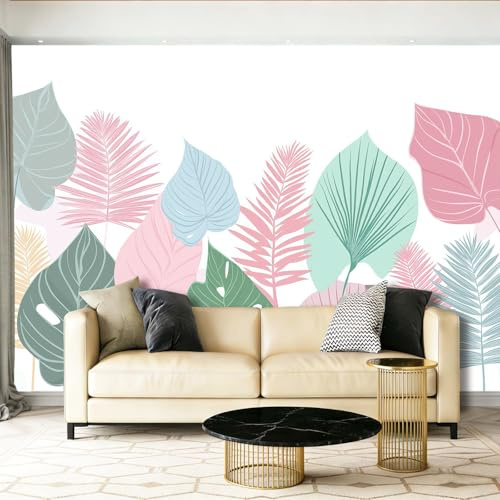 Murales Salon Papel Pintado 200 x 140 cm - Hojas Tropicales Dibujos Animados Hojas De Palma Papel Pintado Mural No Tejido para Dormitorio, Fotográfico Decorativos de Paredes Vistoso Murales