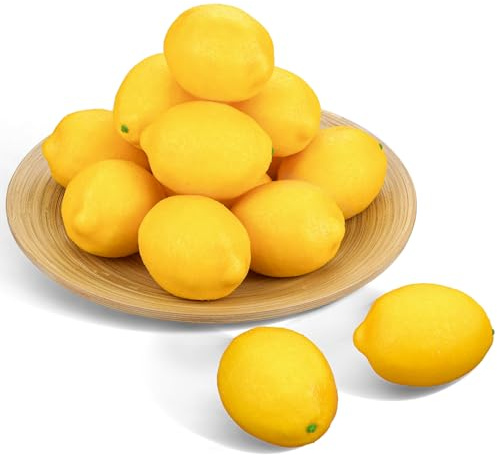 Tenorbass Set da 12 Limoni Finti Decorativi, Frutta Artificiale Gialli Limoni Cucina Decorazioni 9 x 7 cm per decorazioni di feste estive, decorazioni da tavola, oggetti di scena per foto