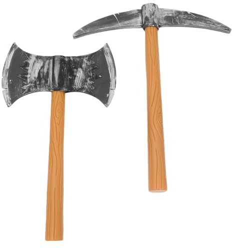 AMUSLESUR Set 3 Pezzi Attrezzi Finti per Festa Compleanno e Halloween, Doppia e Pala in Plastica Leggera e Facile da Tenere, Accessori Realistici per Spettacolo e Cosplay