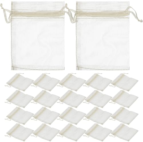 BETOOKY Kleine Organzabeutel Beige 100 Stück aus Organza mit Kordelzug Zugband als Gastgeschenk für Hochzeiten und Partys