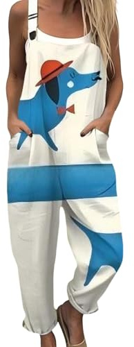Generico Salopette Donna Estiva Lunga Elegante Tuta Jumpsuit Intera Curvy Casual Moda Stampa Jumpsuits Comoda Larga Pantaloni Da Lavoro Con Tasca Leggera Baggy Salopettes da Casa, Playsuit Mare