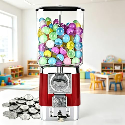 Kapselautomat, Godisautomat, PS-Studsbollsspridare, Kapacitet för 220 Stycken 32mm/1,26 tum Gacha-bollar, Myntdriven Tuggummibank för Hemmet eller Spelbutiker Red
