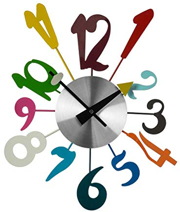 Premier Housewares Funky Numbers Wall Clock, Metal, Multi-Colour, 5 x 34 x 38 cm