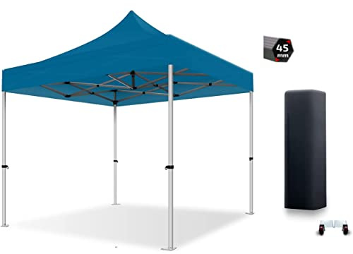 Actiexpress Tente Pliante 3X3 Structure Aluminium 45mm Toit 450g/m² qualité Pro tonnelle marché, Barnum Pliable Festival Gazebo Robuste. Sac Transport Roulette et Anti-UV Classement Feu M2. Bleu Azur