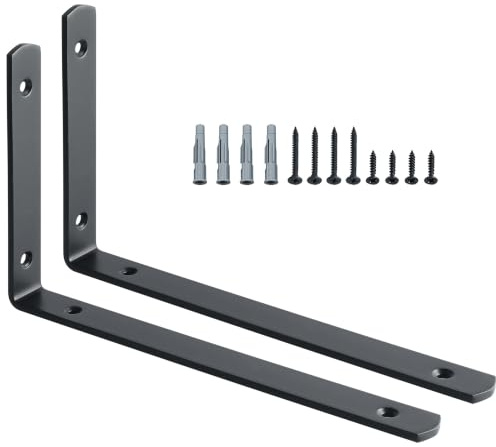 SAYAYO Black Shelf Brackets Heavy Duty L Brackets for Wood 250*146mm | Stainless Steel Angle Brackets Corner Wall Brackets for Shelves Support, 2 Pcs