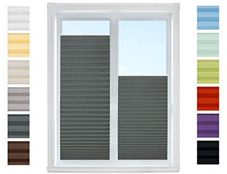 Plissee Rollo NACH MAß Klemmfix ohne Bohren - TOP QUALITÄT Pearl Stoffkollektion | Easyfix klemmträger Faltrollo Jalousie Sichtschutz, Sonnenschutz für Fenster (Grafit, B: 101-110cm, H: 70-90cm)