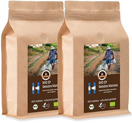 Kaffee Globetrotter - Bio Honduras Genuine Marcala - 2 x 1000 g Ganze Bohne - für Kaffee-Vollautomat, Kaffeemühle - Röstkaffee aus biologischem Anbau | Nachfüllpack Sparpack