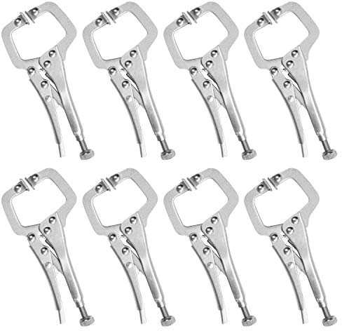 Kurtzy 13.3cm/5.23 Inches Metal Grip Locking C Clamp Pliers with Adjustable Screw and Swivel Pads (8 Pack) - Mini Easy and Quick Release Welding Pliers for Uneven Surfaces, Angles, Crafts & Hobbies