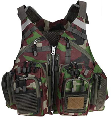 XGHW Fliegenfischen Weste Multi-Pocket-Mesh atmungsaktiv verstellbare Größe Männer und Frauen Jacke Camping Outdoor Angeln Fotografie Weste (Color : Camouflage, Size : One Size)