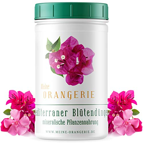 Meine Orangerie Mediterraner Blühpflanzendünger [1kg] - Profi-Pflanzendünger für Blühpflanzen - Spezialdünger für Oleander, Bougainvillea, Dipladenia, etc. - Blumendünger für Kübelpflanzen