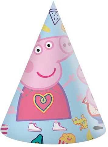 Procos - Partyhüte Peppa Wutz Messy Play aus Papier, 6 Stück, mehrfarbig, PR91996