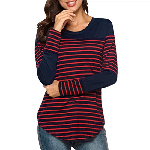 Glücksvogel Damen Stillshirt Umstandstop T-Shirt Langarm Schwangeres Still-Top Umstandsmode Umstandsshirt O-Neck Mutterschaft Streifen Shirt Baumwolle Schwangerschaft Kleidung T-Shirt