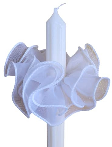Kerzenrock mit Glanz weiß Organza Tropfenfänger Tropfschutz für Kerze 2-8 cm Handarbeit Kommunionkerze Taufe Konfirmation Kommunion Hochzeit