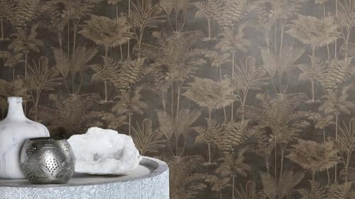 Rasch Tapeter 55165 – fibertapet med tropiska växter i guld och svart från kollektionen Lirico – 10,05 m x 0,53 m (L x B):