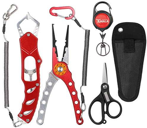 Lixada Multifunktionellt fisketängerkombinationsset med saxfiskgrip, zinger retractor, fiskeredskap