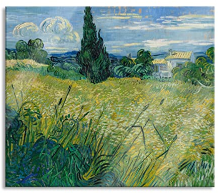 Vincent Van Gogh - Grünes Weizenfeld mit Zypressen Herdabdeckplatte & Spritzschutz aus Echtglas | Für Herd-Kochfelder | 60x52 cm