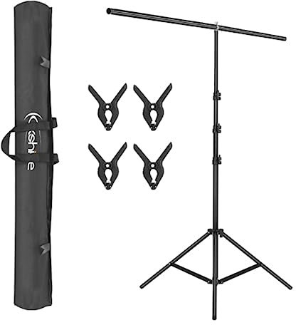 Outvita T-Forme Support Fond Photo 260 x 150cm,Support Toile de Fond Photo Trépied Réglable avec 4 Pinces,pour Professionnel Fond Studio Photo,Photographie Portrait, G49000032