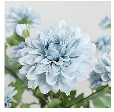 Künstliche Dahlie aus Kunststoff, 80 cm hoch, mit 6 Blüten, geeignet für Hochzeitsdekoration, Seide, Brautstrauß, Vase, Arrangement (blau)