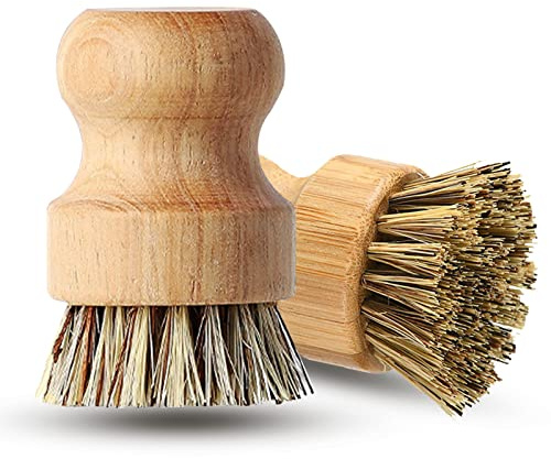 Keismodye 2 x Bambus Brüste Spülbürste aus Holz Geschirrspülbürsten, Palm-Holz-Reinigungsschrubber, langlebige Holz-Geschirrbürste, natürliche Sisalborsten zum Waschen von Gusseisenpfannen/-töpfen