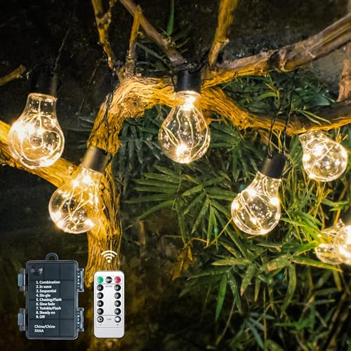 DSLebeen Outdoor Lichterkette Außen Batterie Dimmbar 9M 12pcs A60 LED | A60 9M LED Lichterkette Außen Batterie, Dimmbare, Timer, mit Fernbedienung, 12pcs groß LED Glühbirnen, Wasserdicht IP64
