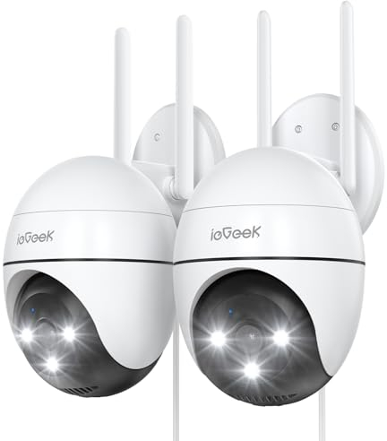 ieGeek 2.4G/5GHz PTZ Security Camera Outdoor, 2K Dual-Band WiFi CCTV Camera, Color Night Vision, WiFi Home IP Camera with Human Detection, Siren, 2-Way Audio, Support Alexa, Memory/Cloud, 2PCS (Wired)