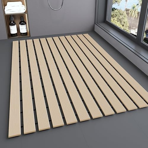Pevfeciy Duschmatte rutschfest 61x61 cm Moderne badewannenmatte rutschfest Duscheinlage Antirutschmatte, Automatische Entwässerung,Zuschneidbar,Maschinenwaschbar,Beige