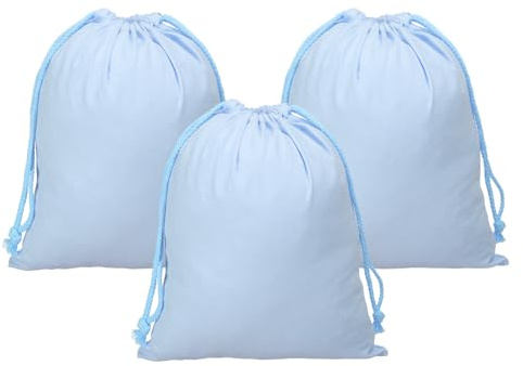 PATIKIL Reusable Drawstring Bags, 10x12.6 Inch 3 Pack Multipurpose Cotton Dust Bags, Luggage Organizer, Travel Essentials Storage Pouch, Light Blue