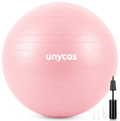 unycos - Gymnastikball 75 cm Sitzball Trainingsball für Yoga, Fitness, Medizinball, Balance Ball, Core Training Strength, Pilates-Ball | Inkl. Pumpe, BPA-Frei, Anti-Burst (Hellrosa mit Logo)