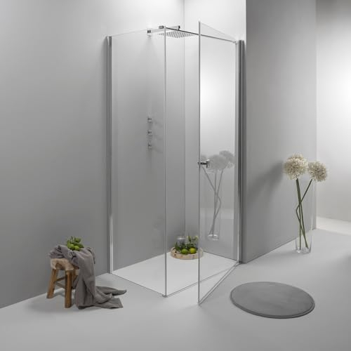 Box Doccia Angolare 80x90 Cm Porta Battente con Lato Fisso Trasparente